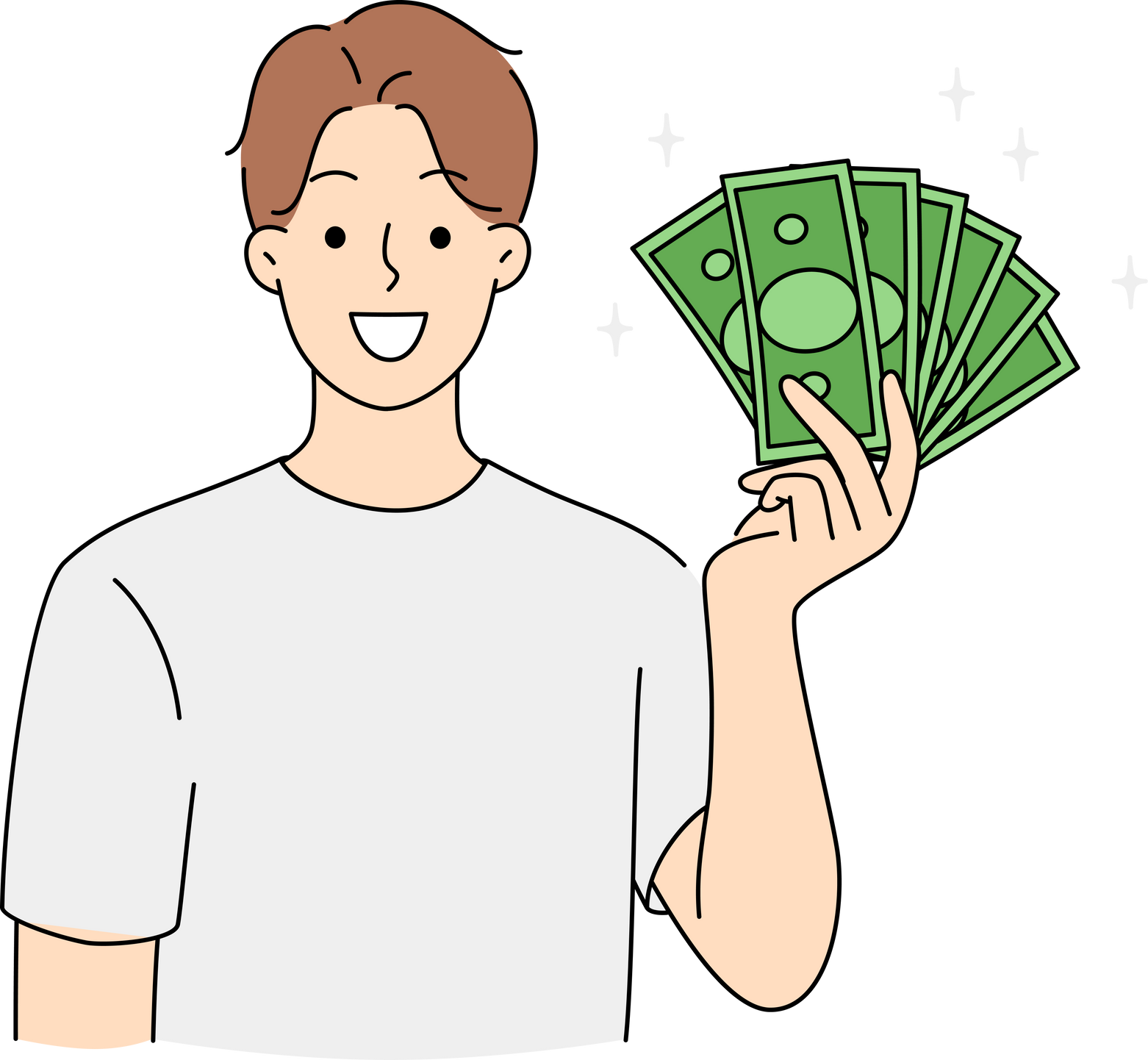 Smiling man with money stack